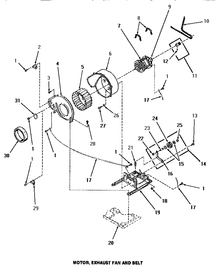 MOTOR, EXHAUST FAN & BELT Diagram and Parts List for HG2980  Speed Queen Dryer