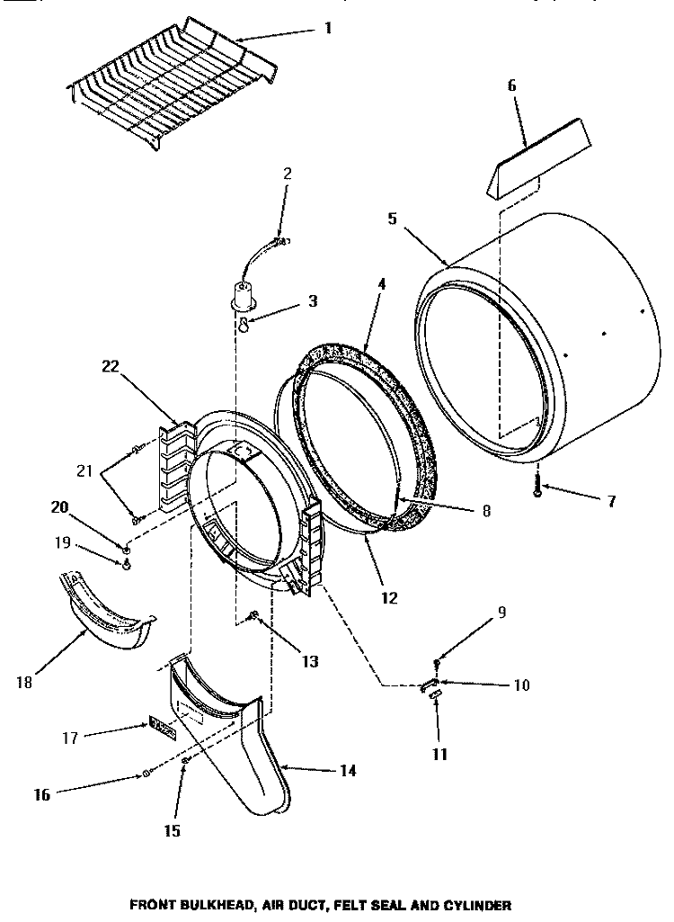 FR BLKHD, AIR DUCT, FELT SEAL & CYLINDER Diagram and Parts List for HG2980  Speed Queen Dryer
