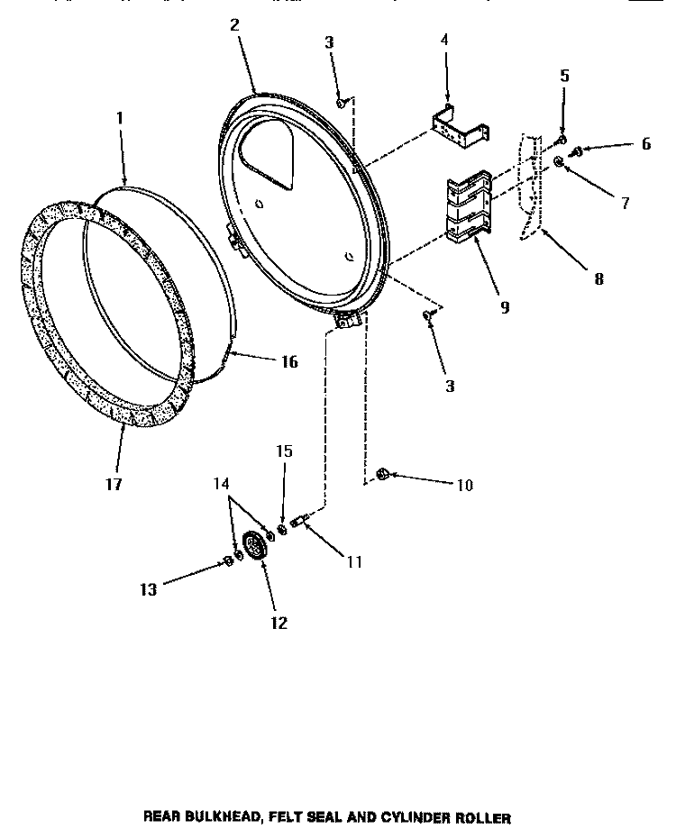 REAR BLKHD, FELT SEAL & CYLINDER ROLLER Diagram and Parts List for HG2980  Speed Queen Dryer