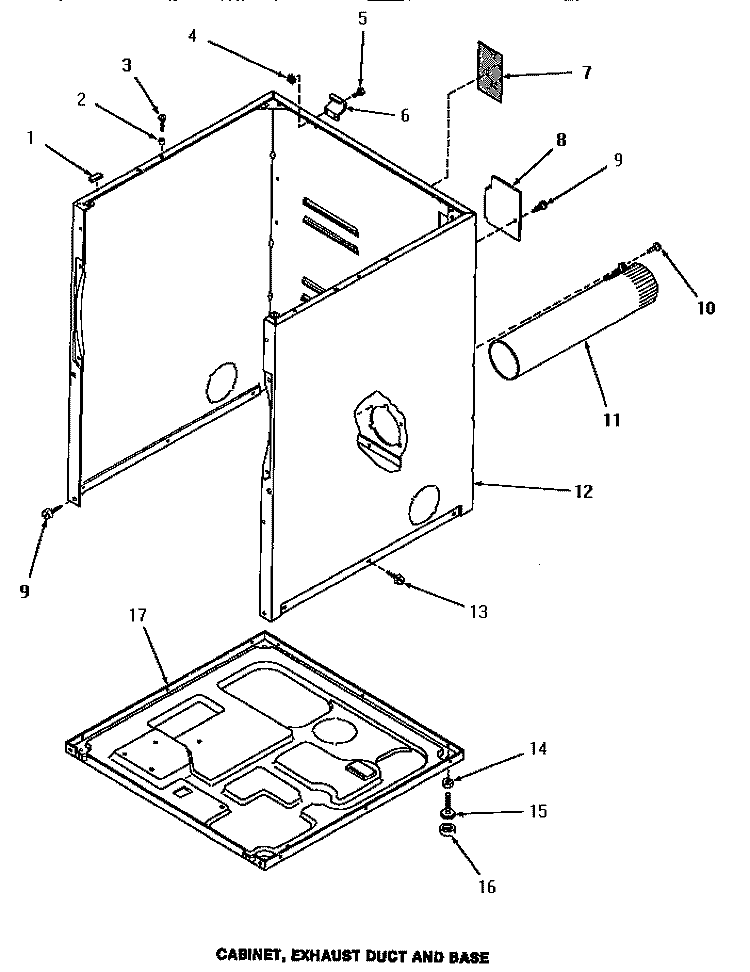 CABINET, EXHAUST DUCT & BASE Diagram and Parts List for HG2980  Speed Queen Dryer