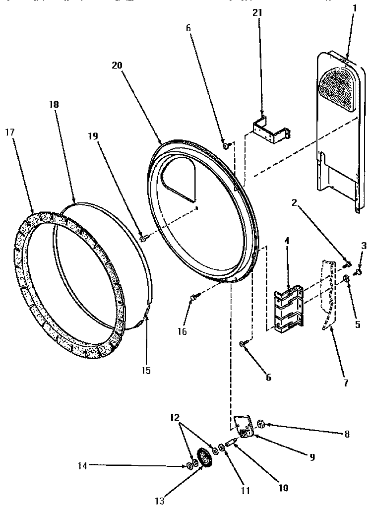 REAR BLKHD, FELT SEAL & CYLINDER ROLLER Diagram and Parts List for KG6539  Speed Queen Dryer