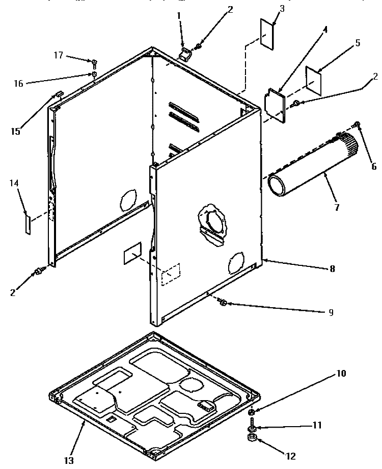 CABINET, EXHAUST DUCT & BASE Diagram and Parts List for KG6539  Speed Queen Dryer