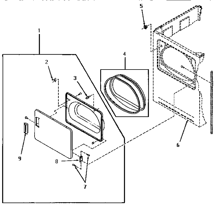LOADING DOOR Diagram and Parts List for YE1203  Speed Queen Dryer