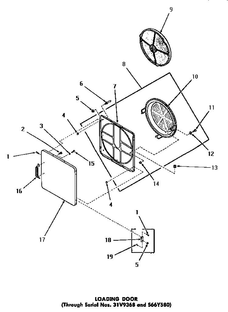 LOADING DOOR Diagram and Parts List for DE9021  Speed Queen Dryer