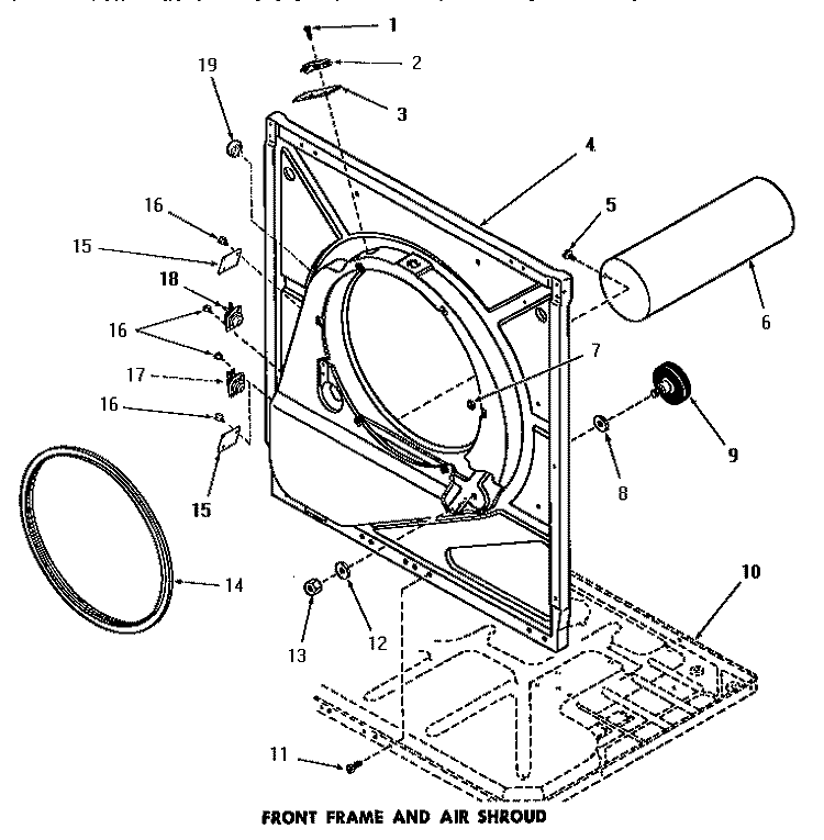 FRONT FRAME & AIR SHROUD Diagram and Parts List for DE9021  Speed Queen Dryer