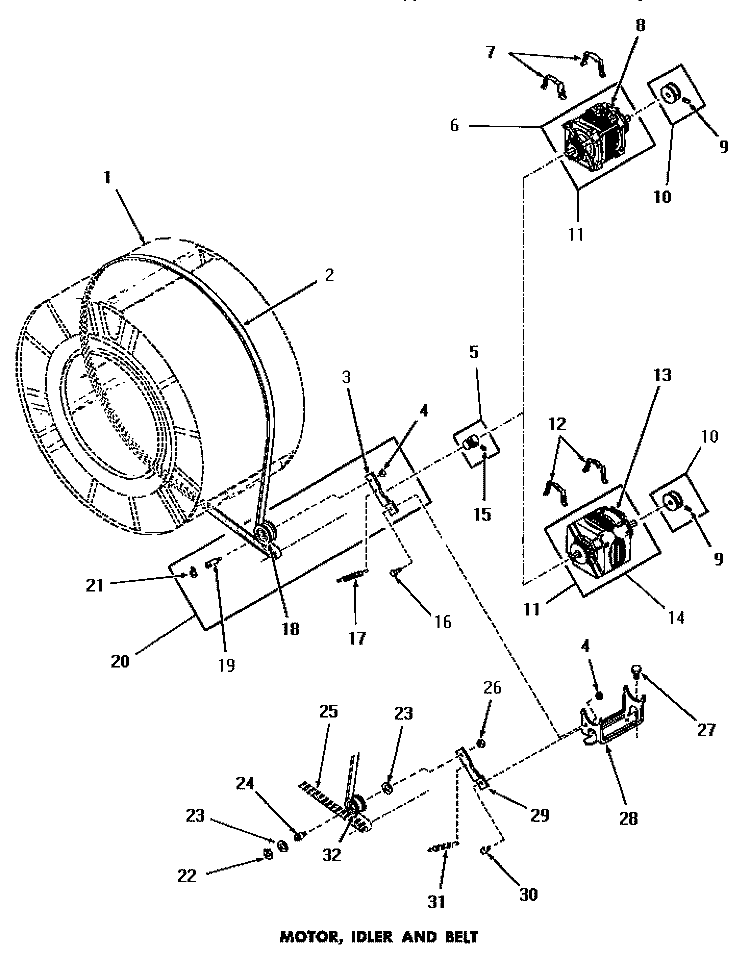 MOTOR, IDLER & BELT Diagram and Parts List for DE9021  Speed Queen Dryer