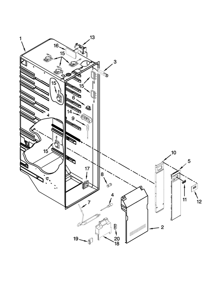 Refrigerator Liner Parts Diagram and Parts List for JSC24C8EAM01  Jenn-Air Refrigerator