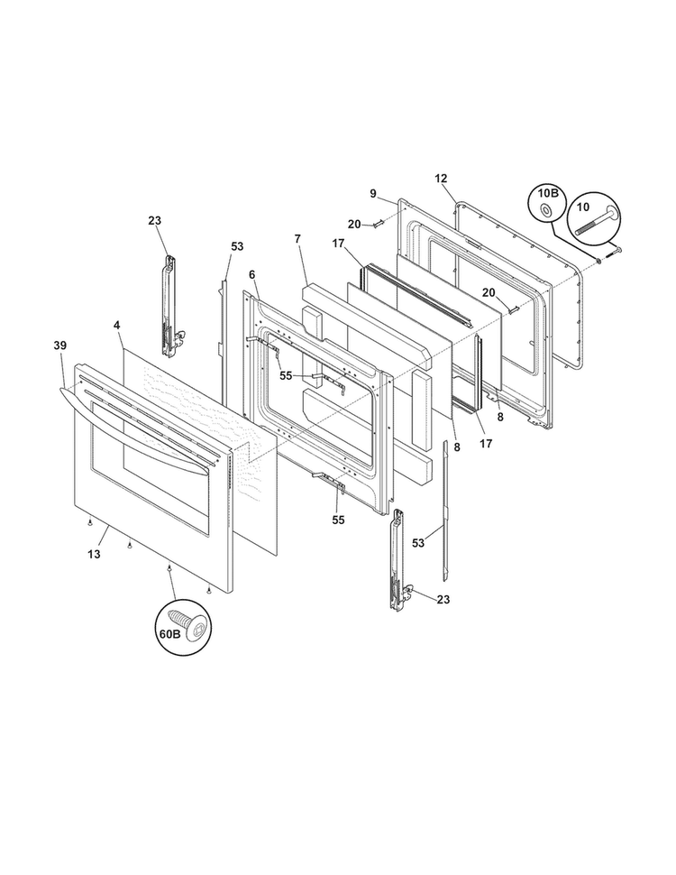 Door Diagram and Parts List for CRE3890LSK  Crosley Range