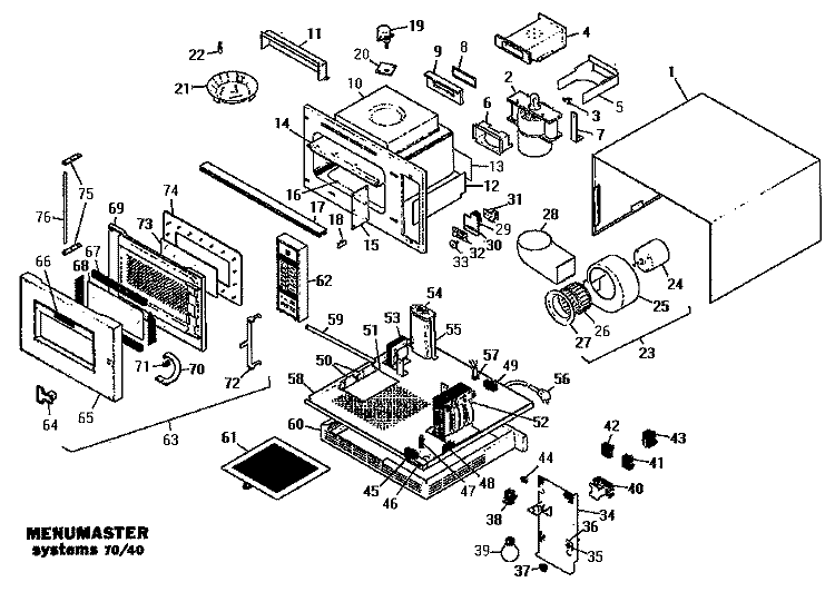 Page 1 Diagram and Parts List for 70/40  Amana Microwave