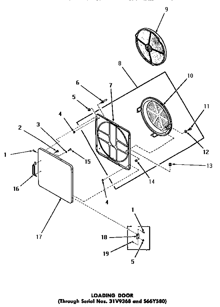 LOADING DOOR Diagram and Parts List for DE3231  Speed Queen Dryer