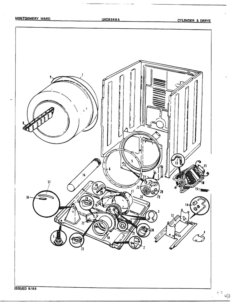 Automatic Dryer-cylinder And Drive Diagram and Parts List for 8368A REV A Norge Dryer
