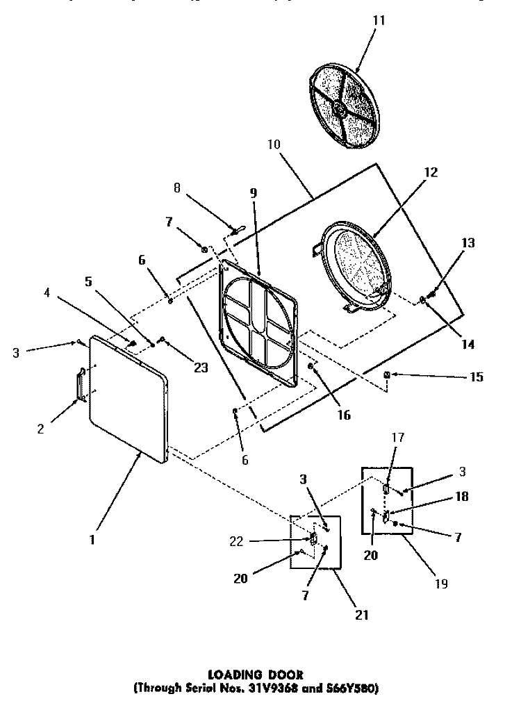 LOADING DOOR Diagram and Parts List for DG3350  Speed Queen Dryer