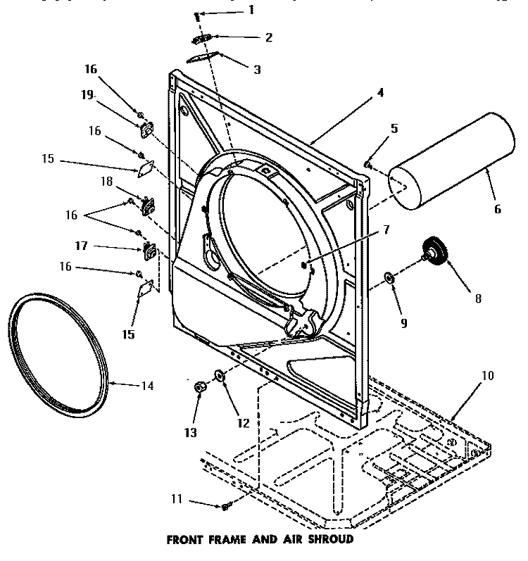 FRONT FRAME & AIR SHROUD Diagram and Parts List for DG3350  Speed Queen Dryer