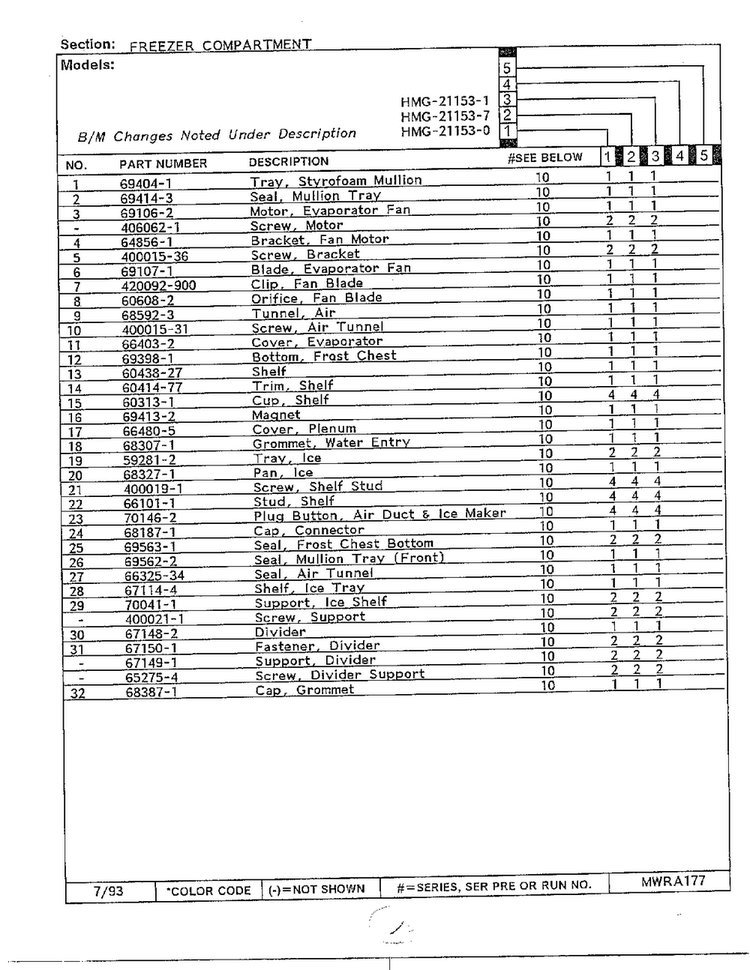 Freezer Compartment Page 2 Diagram and Parts List for 21153-0B  Admiral Refrigerator