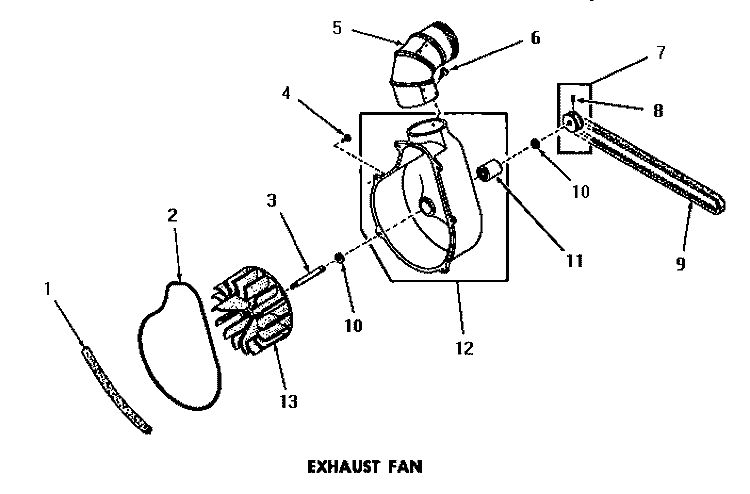 EXHAUST FAN Diagram and Parts List for DG3350  Speed Queen Dryer