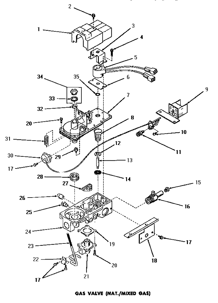 GAS VALVE (NAT. / MIXED GAS) Diagram and Parts List for DG6241  Speed Queen Dryer