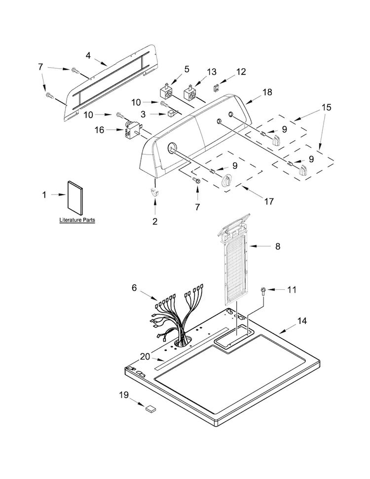 Top And Console Parts Diagram and Parts List for NGD4700YQ3  Amana Dryer