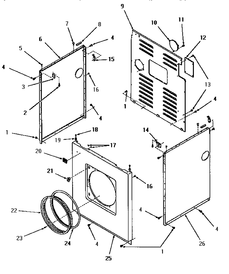 PANELS Diagram and Parts List for DG6241  Speed Queen Dryer