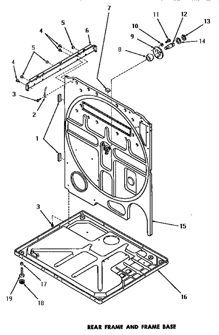 REAR FRAME & FRAME BASE Diagram and Parts List for DG6241  Speed Queen Dryer