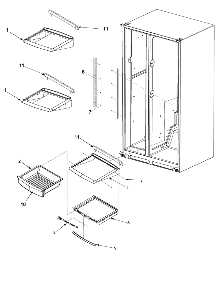 Deli And Ref Shelf Diagram and Parts List for ARS9269BS-PARS9269BS1  Amana Refrigerator