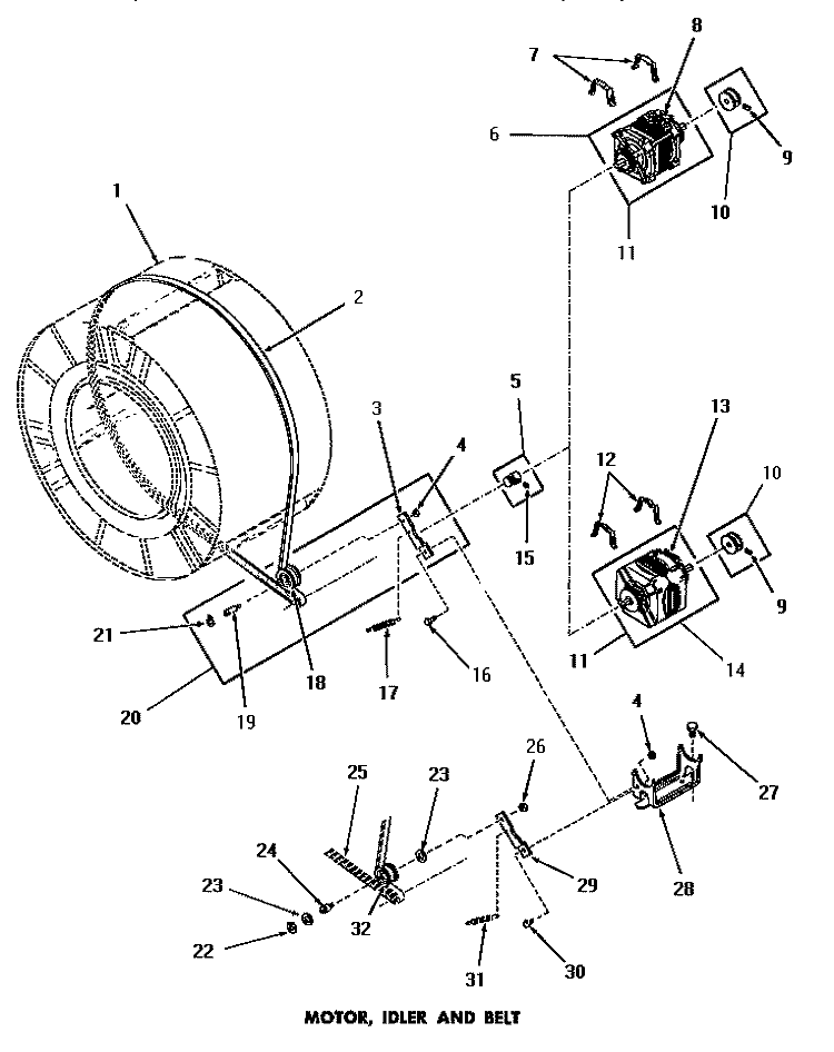 MOTOR, IDLER & BELT Diagram and Parts List for DE6081  Speed Queen Dryer