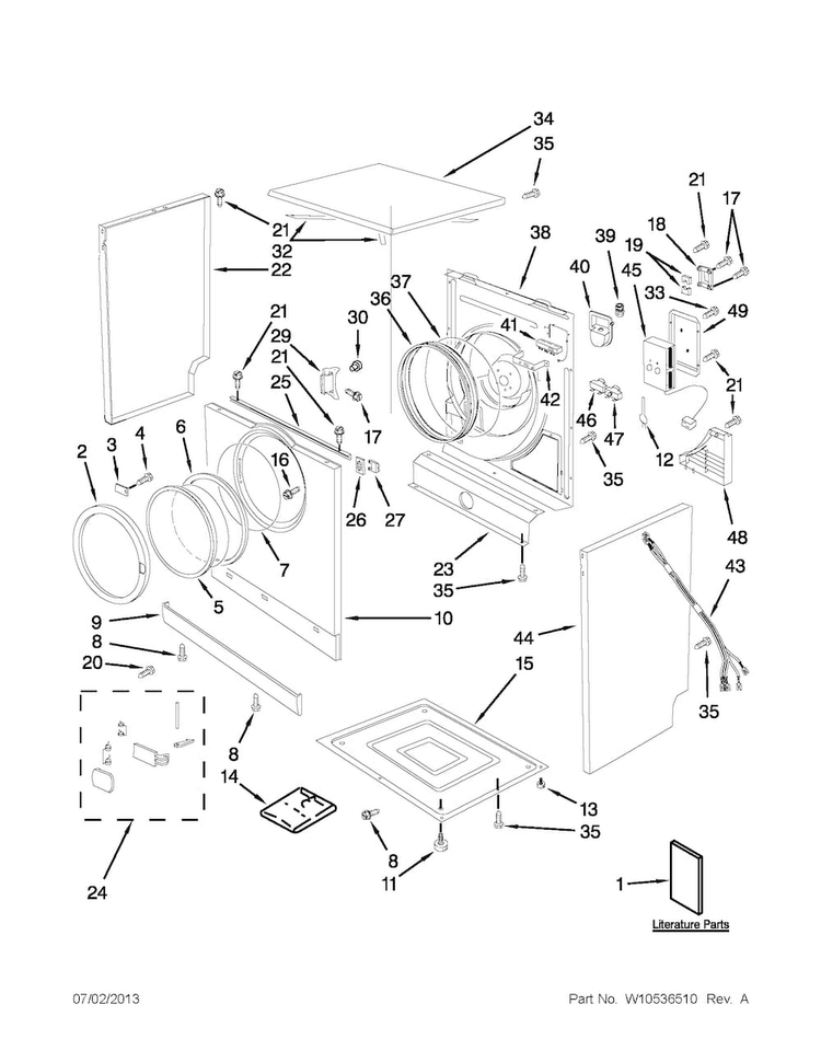 Cabinet And Door Parts Diagram and Parts List for MED7500YW0  Maytag Dryer