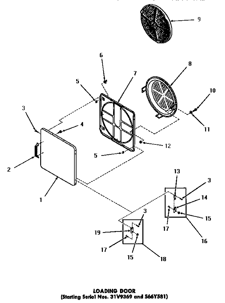 LOADING DOOR Diagram and Parts List for DG3860  Speed Queen Dryer