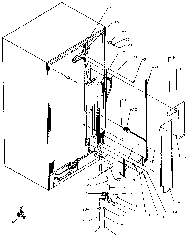 Rear Cabinet Water Supply Diagram and Parts List for SXDE27N-P1162206W  Amana Refrigerator