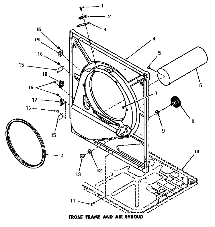 FRONT FRAME & AIR SHROUD Diagram and Parts List for DG3860  Speed Queen Dryer