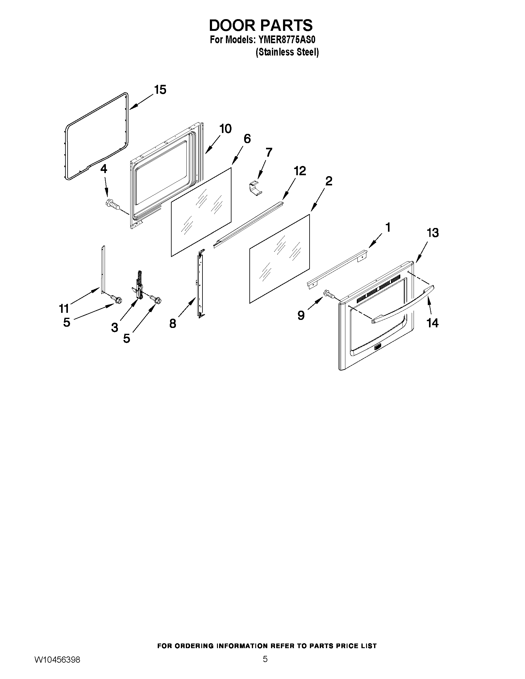 04 - DOOR PARTS Diagram and Parts List for YMER8775AS0  Maytag Range