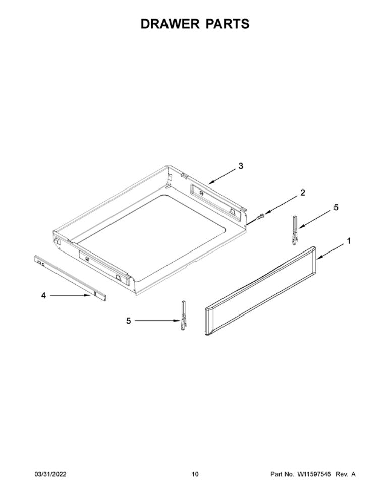 Drawer Parts Diagram and Parts List for MER8800FZ5  Maytag Range