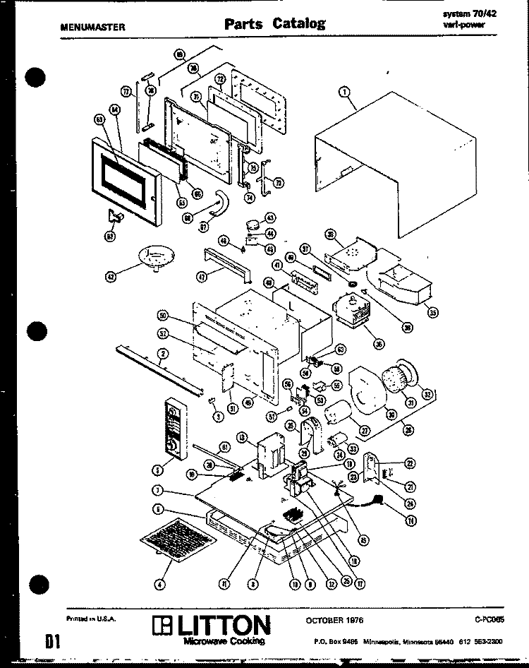 Page 1 Diagram and Parts List for 70/42  Amana Microwave