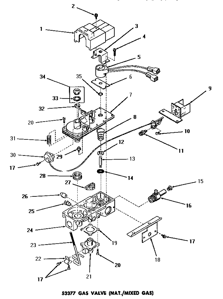 53377 GAS VALVE (NAT. / MIXED GAS) Diagram and Parts List for DG6271  Speed Queen Dryer