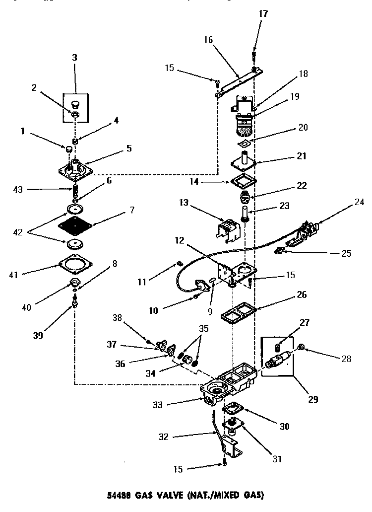 54488 GAS VALVE (NAT. / MIXED GAS) Diagram and Parts List for DG6271  Speed Queen Dryer