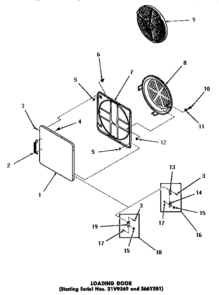 LOADING DOOR Diagram and Parts List for DG6271  Speed Queen Dryer
