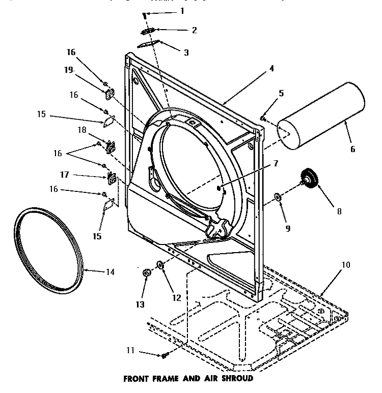 FRONT FRAME & AIR SHROUD Diagram and Parts List for DG6271  Speed Queen Dryer