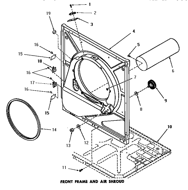 FRONT FRAME & AIR SHROUD Diagram and Parts List for DE6260  Speed Queen Dryer