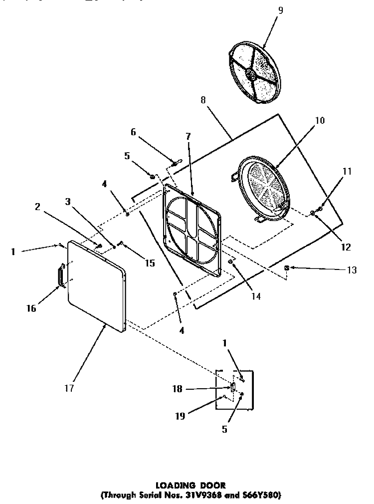 LOADING DOOR Diagram and Parts List for DE6051  Speed Queen Dryer