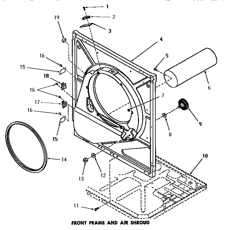 FRONT FRAME & AIR SHROUD Diagram and Parts List for DE6051  Speed Queen Dryer