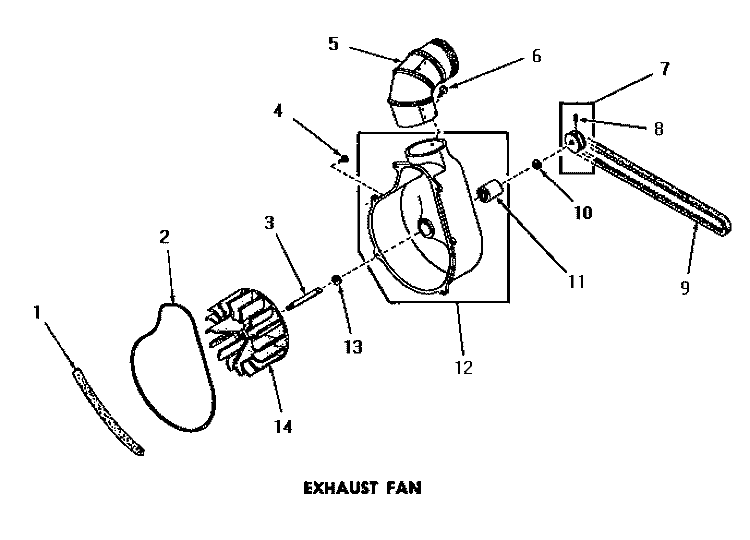 EXHAUST FAN Diagram and Parts List for DE6051  Speed Queen Dryer