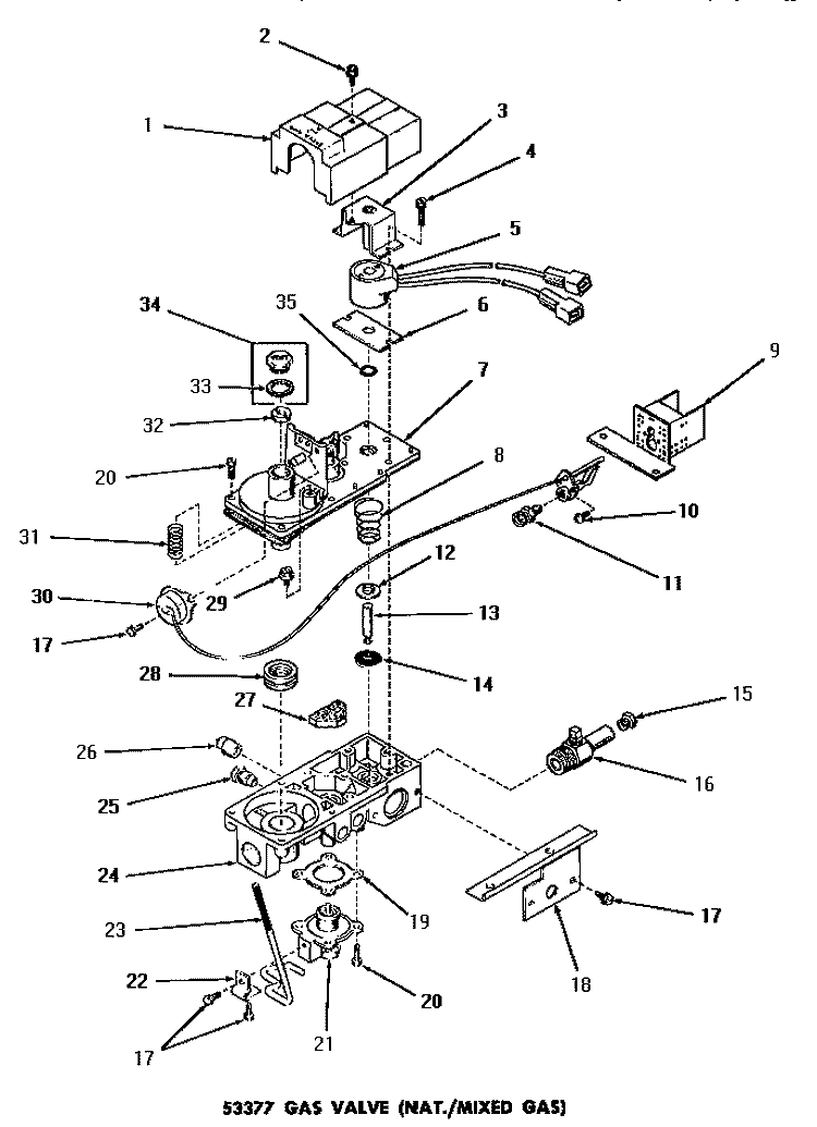 53377 GAS VALVE (NAT. / MIXED) Diagram and Parts List for DG6161  Speed Queen Dryer