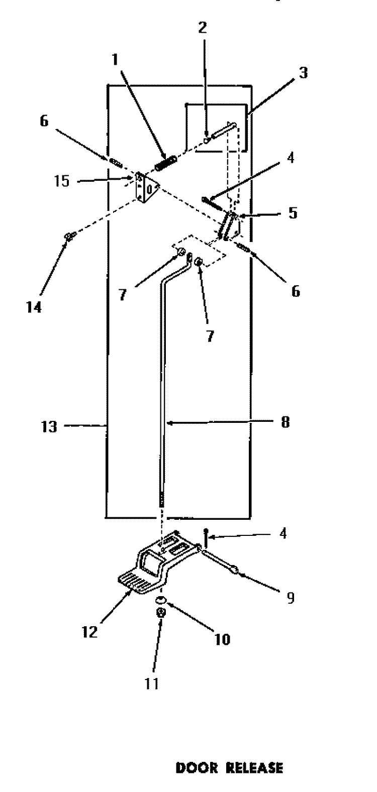 DOOR RELEASE Diagram and Parts List for DG6161  Speed Queen Dryer