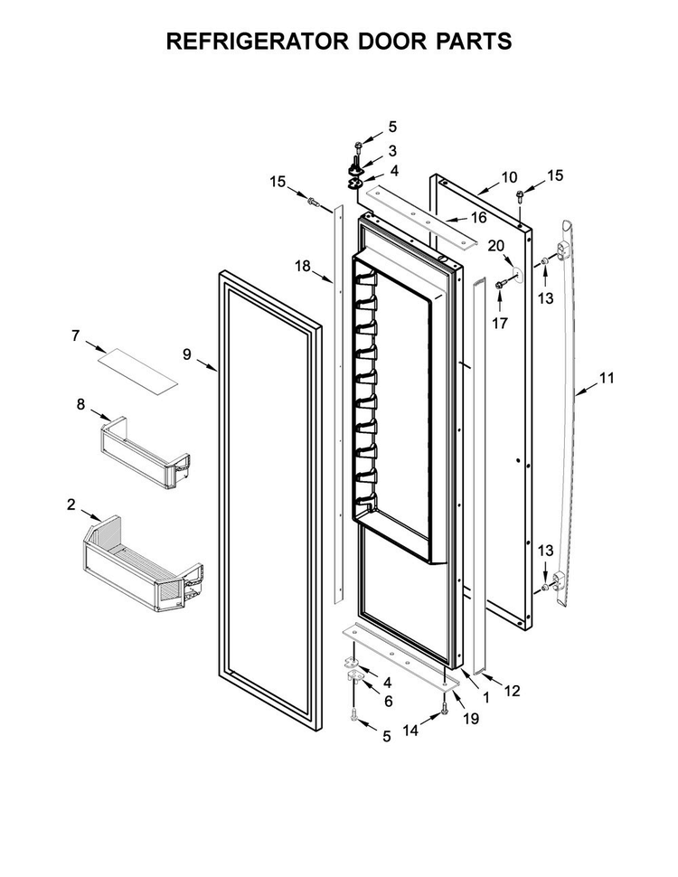 Refrigerator Door Parts Diagram and Parts List for JS48SSDUDE01  Jenn-Air Refrigerator
