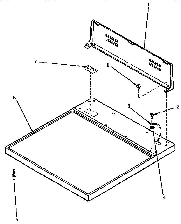 CABINET TOP & CONTROL HOOD REAR PANEL Diagram and Parts List for KE5313  Speed Queen Dryer