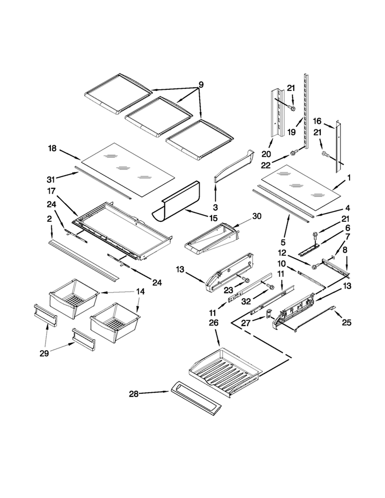 Shelf Parts Diagram and Parts List for JFI2089WTS7  Jenn-Air Refrigerator