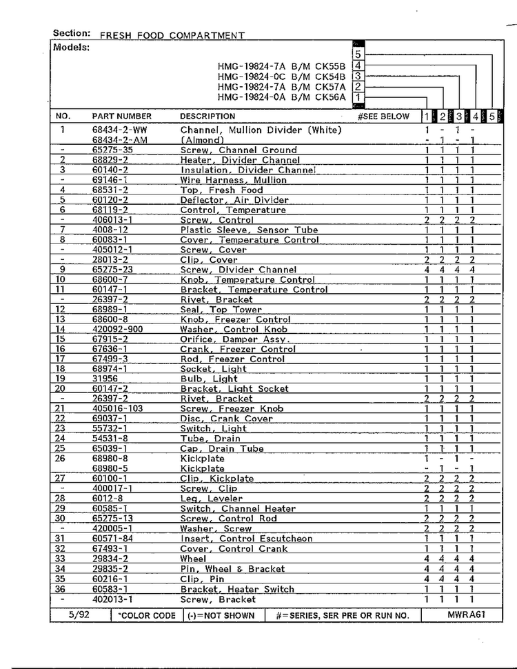 Fresh Food Compartment Page 2 Diagram and Parts List for 19824-0C  Admiral Refrigerator