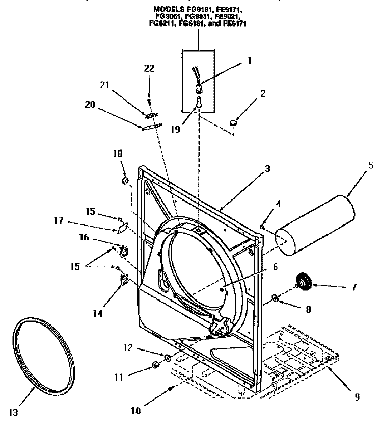 FRONT FRAME AND AIR SHROUD Diagram and Parts List for FE6030  Speed Queen Dryer