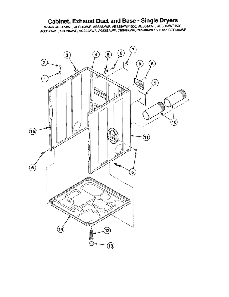 Cabinet/exhaust Duct/base Diagram and Parts List for AGS20AWF  Speed Queen Dryer