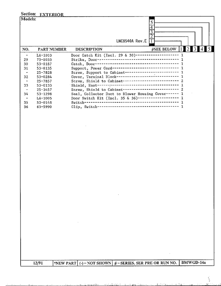 Exterior Page 5 Diagram and Parts List for 8540A REV E Norge Dryer