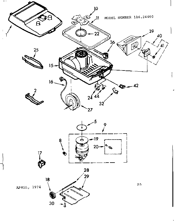 Base Assembly Diagram and Parts List for 11624400  Kenmore Filters & Accessories